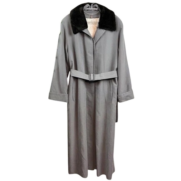 Cloud Nine Faux Fur Belted Buttoned Trench Coat Jacket Gray Brown Size Small - Picture 9 of 9